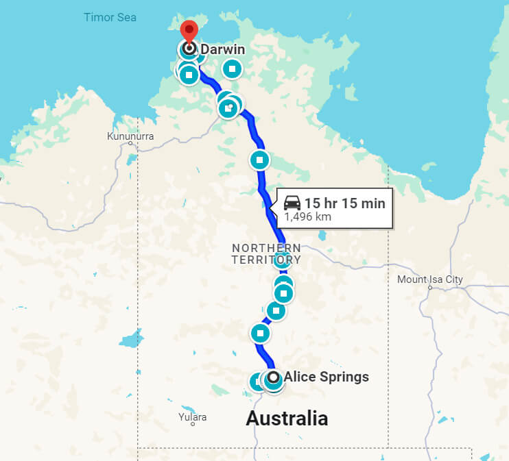 Alice Springs to Darwin Road Trip Itinerary Mapped