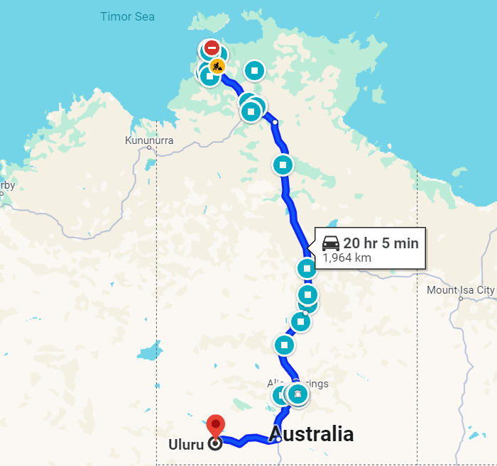 Darwin to Uluru Road Trip Itinerary Mapped